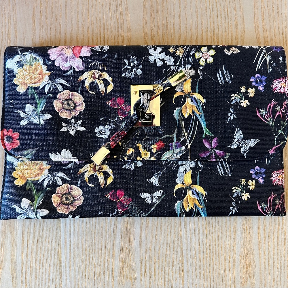 Floral Black Faux leather Clutch
